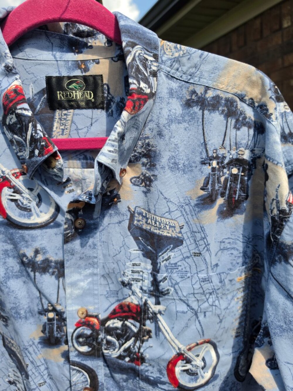 RedHead Motorcycle Shirt Mens XXL Biker Americana Cruiser Bike Graphic Button Up